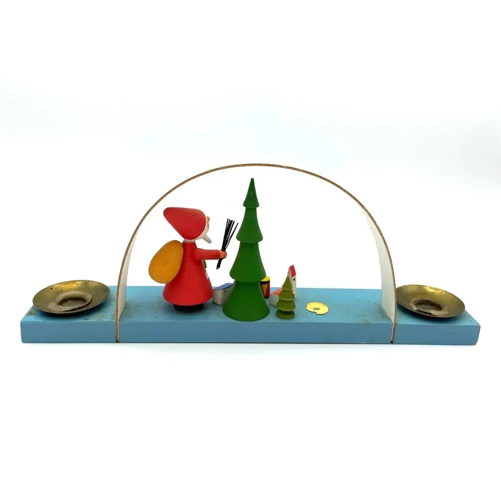 Vintage German Wooden Christmas Display Double Candleholder Wood Arch GDR - READ